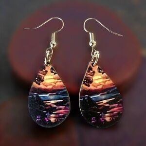 ⭐️ 5 for $25 Bohemian Wood Abstract Teardrop Hoop Fashion Earrings